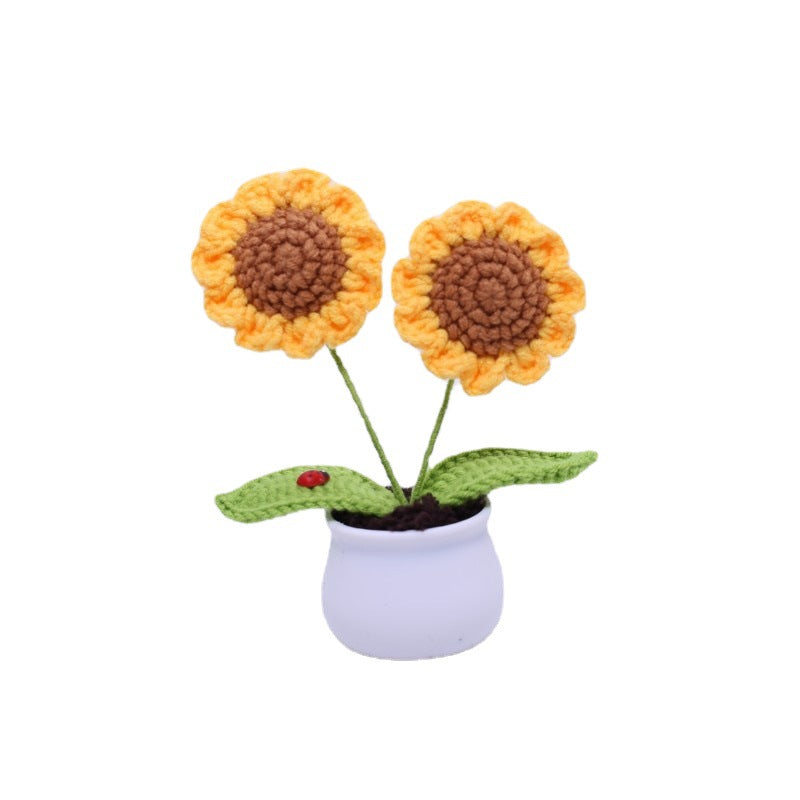 Handmade Crochet Sunflower Mini Potted Plant Decor