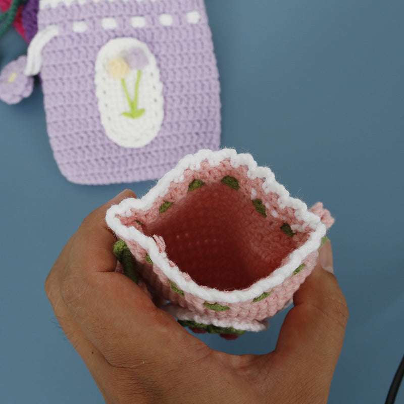 Hand Knitted Women's Wool Crochet Coin Storage Bag