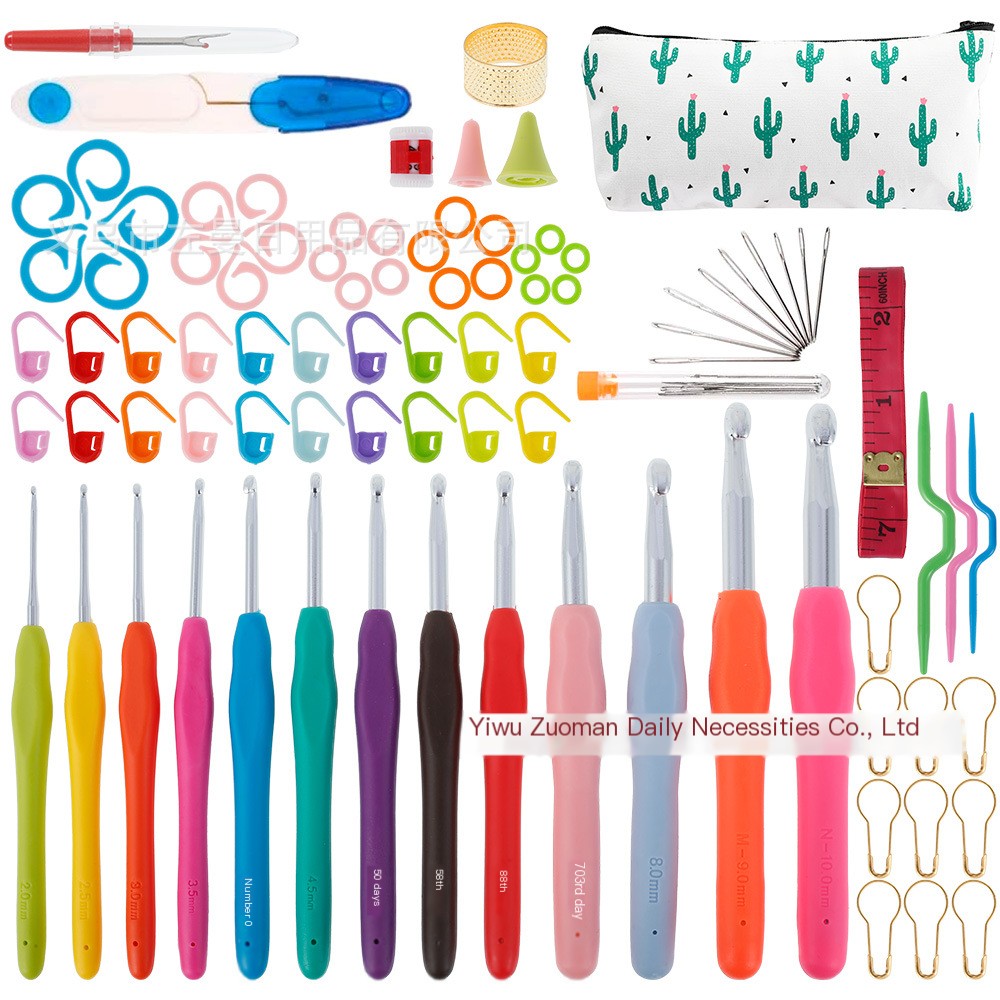 Colorful Handle Crochet Hook Set - 14 Long Aluminum Hooks
