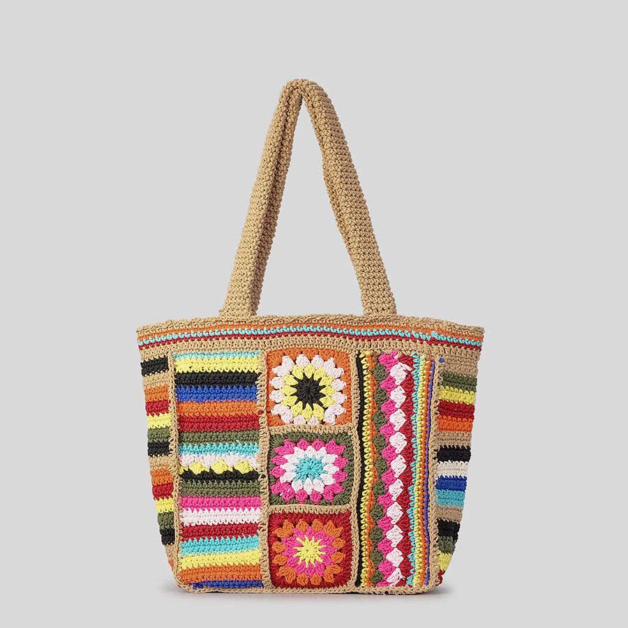 Vintage Floral Wool Woven Bag - Handmade Crochet Design