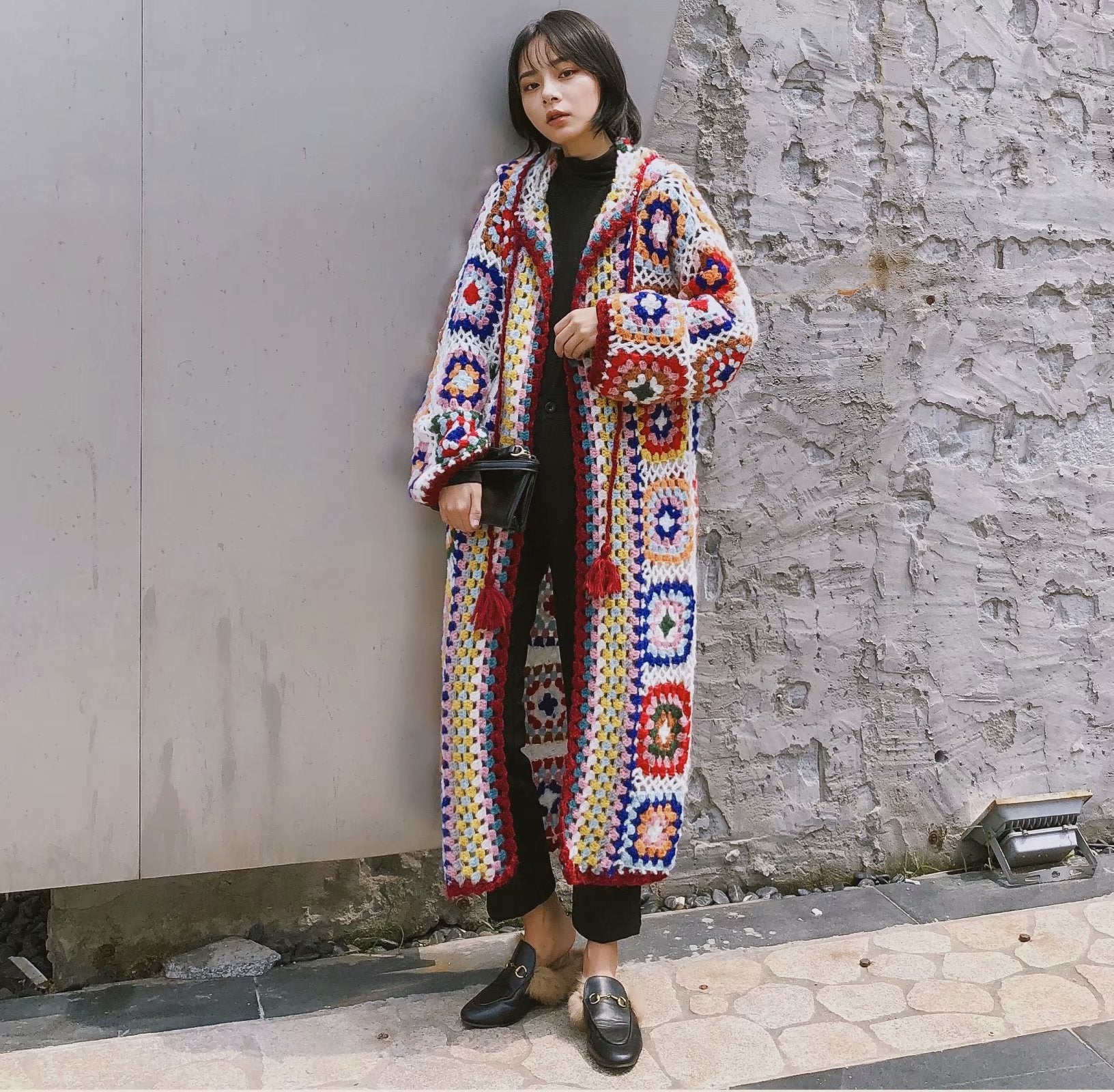 Handmade Crochet Hooded Sweater Coat for Women