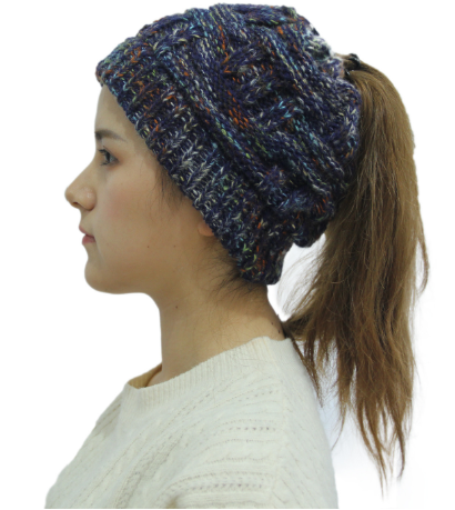 Colorful Bamboo Knit Ponytail Beanie Hat