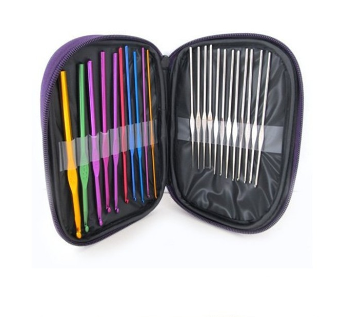 Knitting Tool Set with 22 Metal Crochet Hooks