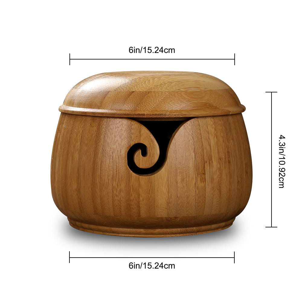 Handmade Wooden Yarn Bowl with Lid for Crochet Storage