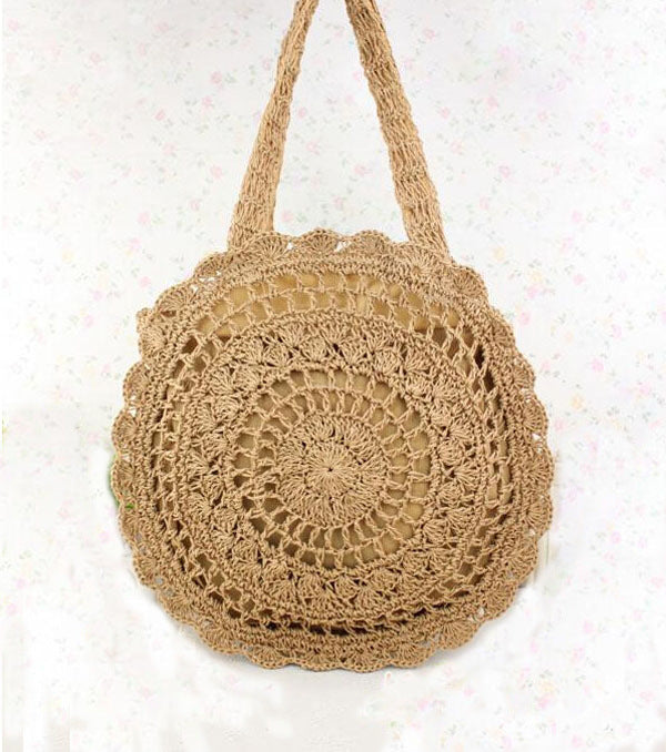Woven Bag with Large Flower, Crochet Beach Tote