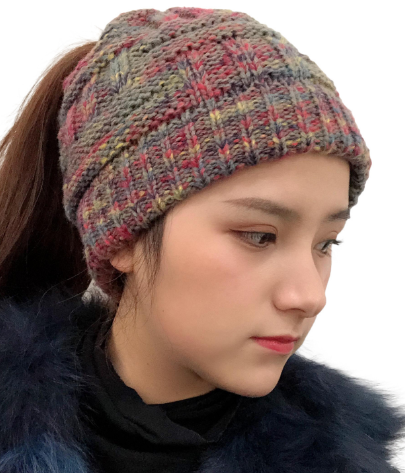 Colorful Bamboo Knit Ponytail Beanie Hat