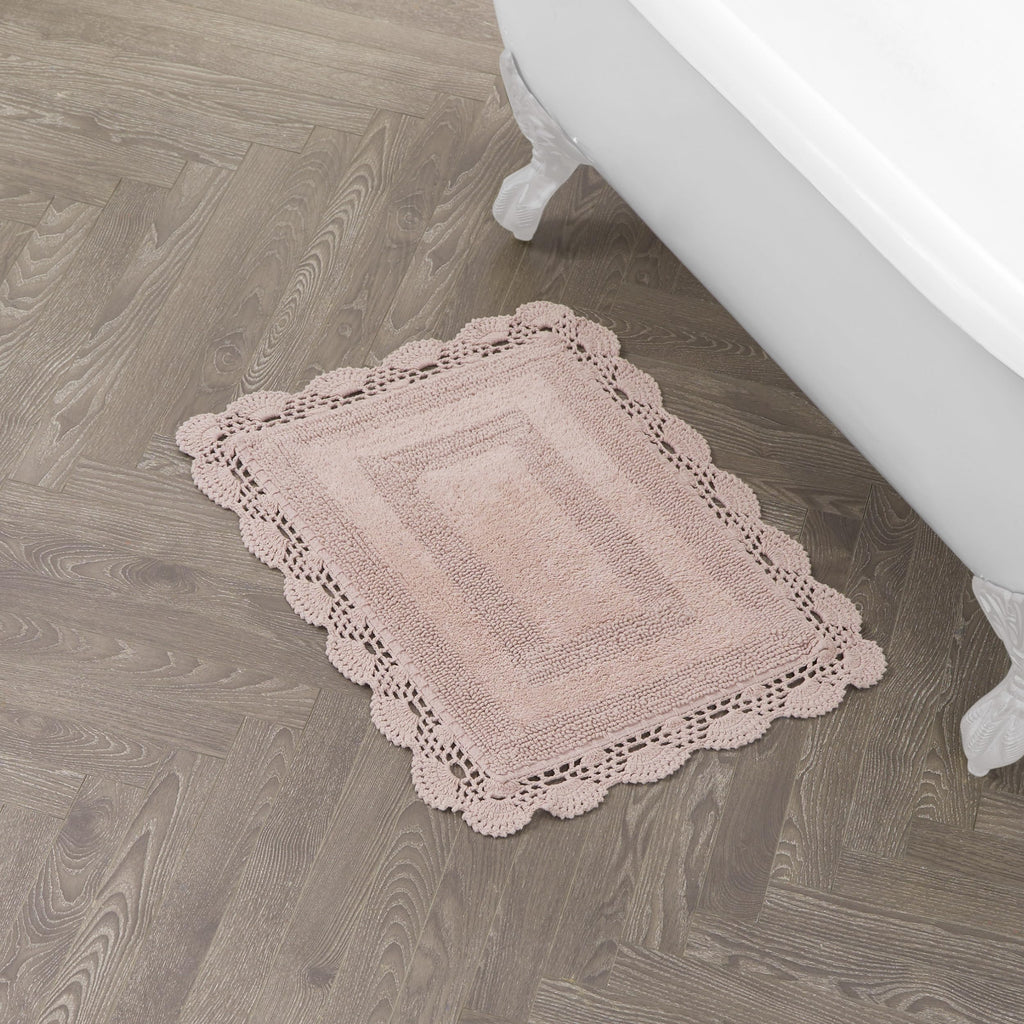 Laura Ashley Crochet Cotton 17x24 in. Bath Rug Dusty Pink