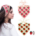 4 PCS Hair Bandanas for Women Strawberry Head Scarf for Womens Hair with 2 Hair Clips Knitted Cute Hair Accessories for Stylish Decor Crochet Headband Hair Scarf for Girls(Pink and Beige)