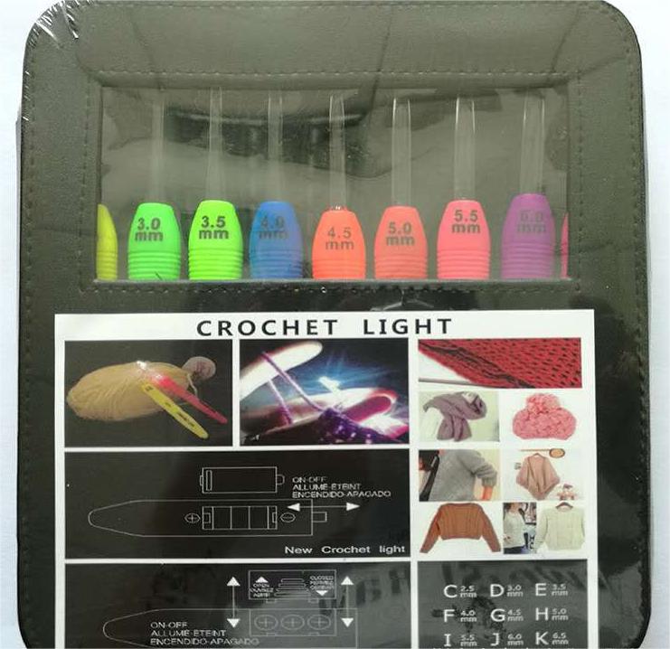 LED Crochet Hooks Set with 8 Tools in Blister Pack