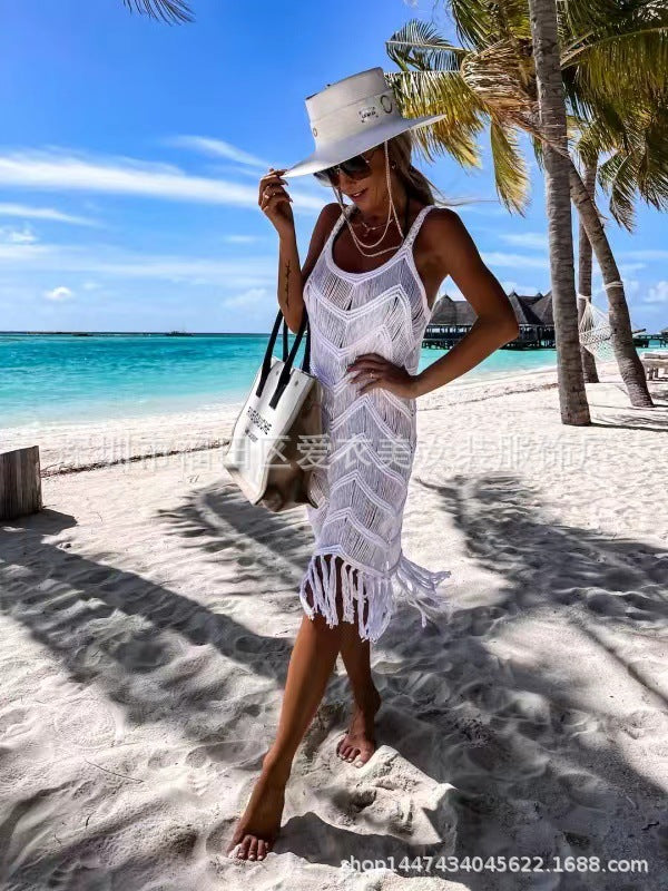 2023 Bohemian Crochet Backless Beach Cover-Up Dress