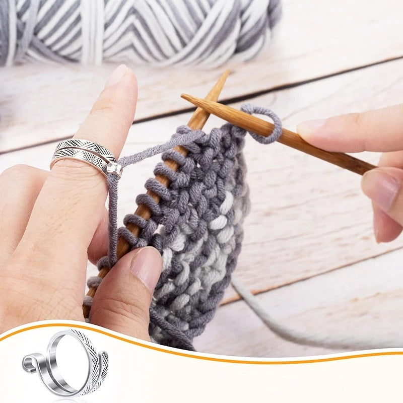 Adjustable Crochet Yarn Ring with Thai Silver Design