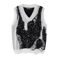 Men's Crochet V-neck Color Block Knitted Sweater Vest