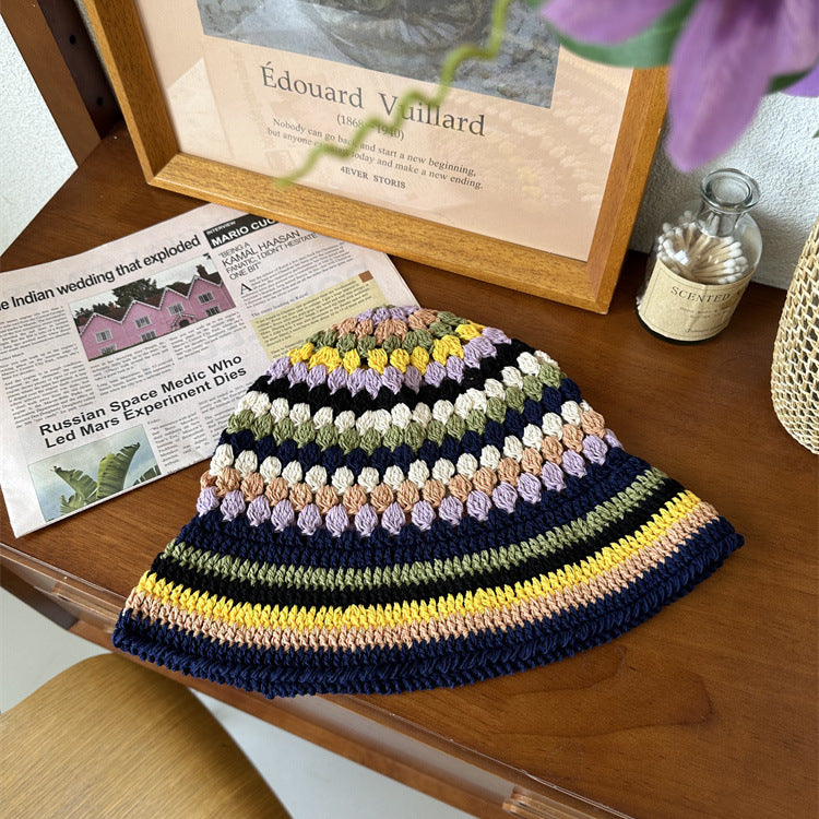 Japanese Handmade Crochet Colorful Striped Fisherman Hat