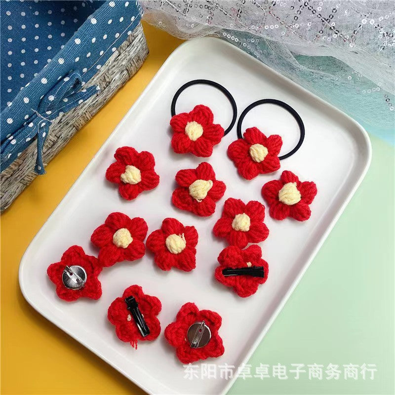 Red Crochet Flower Hair Clip for Kids - Cute Accessory