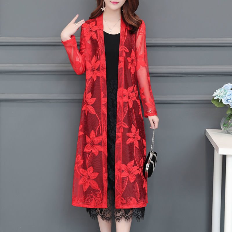 Lace Cardigan with Floral Crochet Design for Women