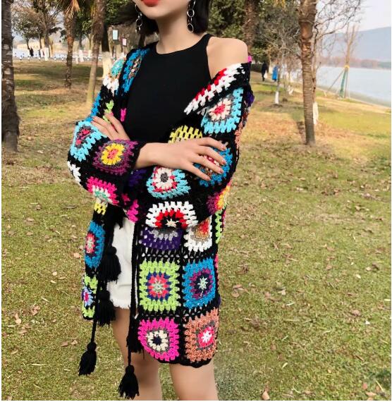 Bohemian Crochet Tassel Hooded Cardigan Sweater