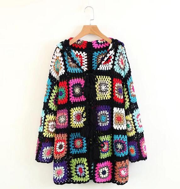 Bohemian Crochet Tassel Hooded Cardigan Sweater