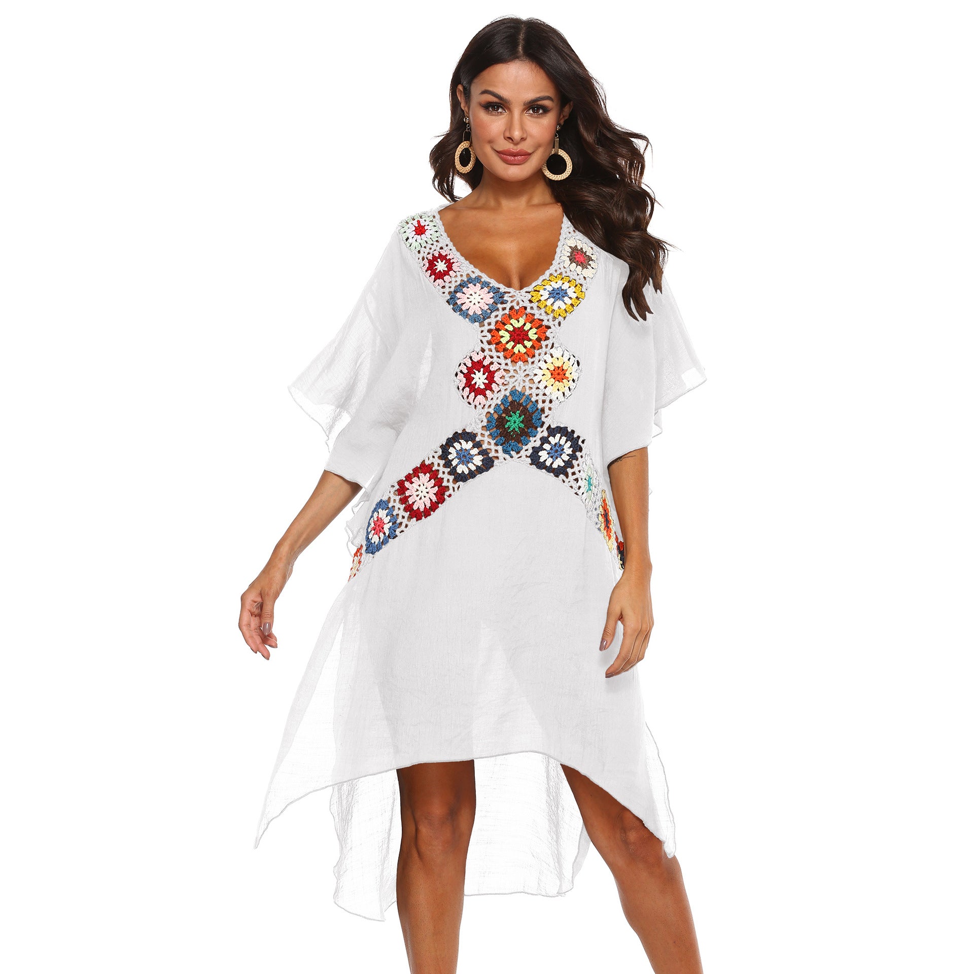 Women's Sexy Deep V Crochet Beach Cover-Up Dress A191230