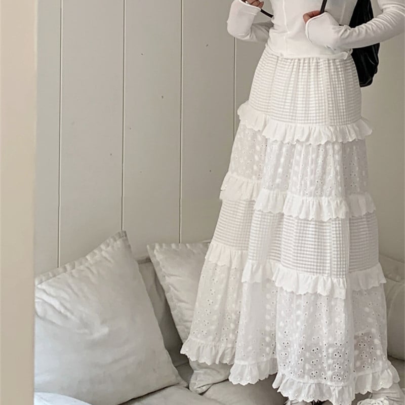 3D Crochet Hollow Out Loose High Waist Skirt