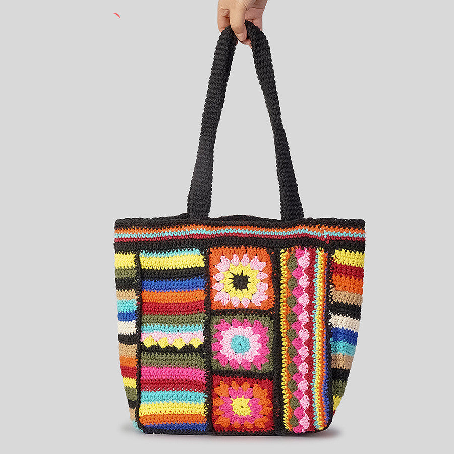 Vintage Floral Wool Woven Bag - Handmade Crochet Design