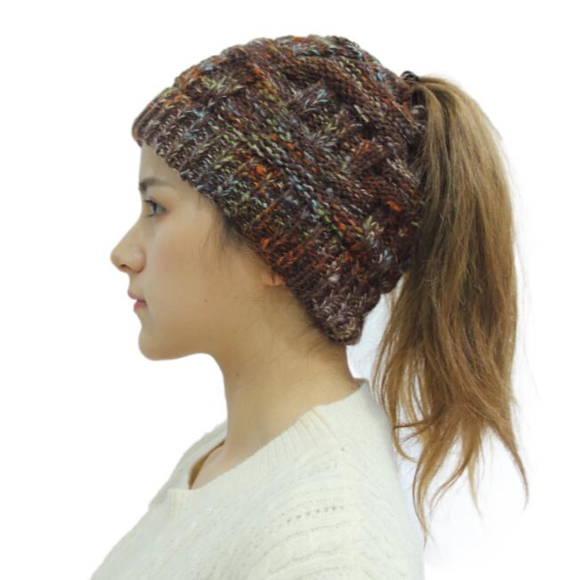 Colorful Bamboo Knit Ponytail Beanie Hat