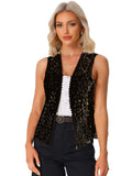 Allegra K Womens Floral Crochet Hollow Out Sleeveless Open Front Boho Vest Cardigan Medium Black