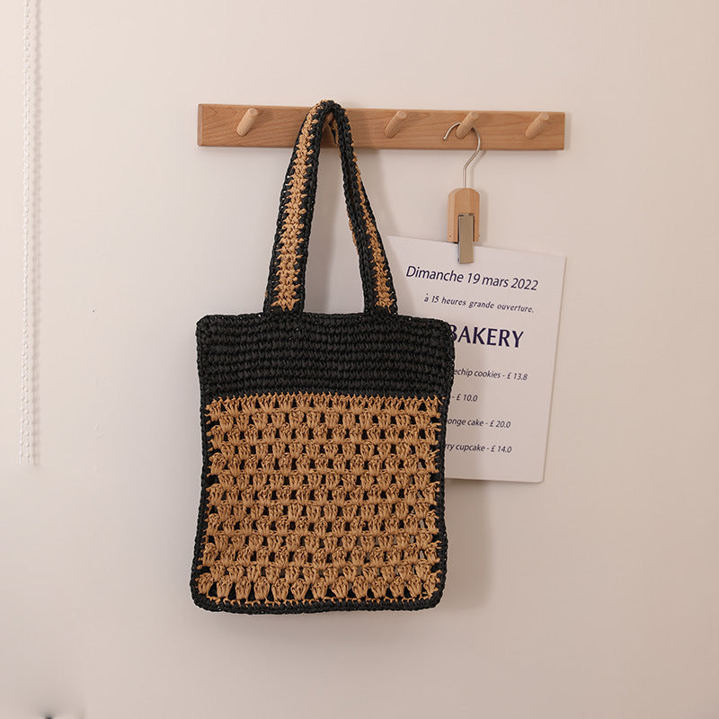 Hollow Out Crochet One Shoulder Straw Bag in Color Match