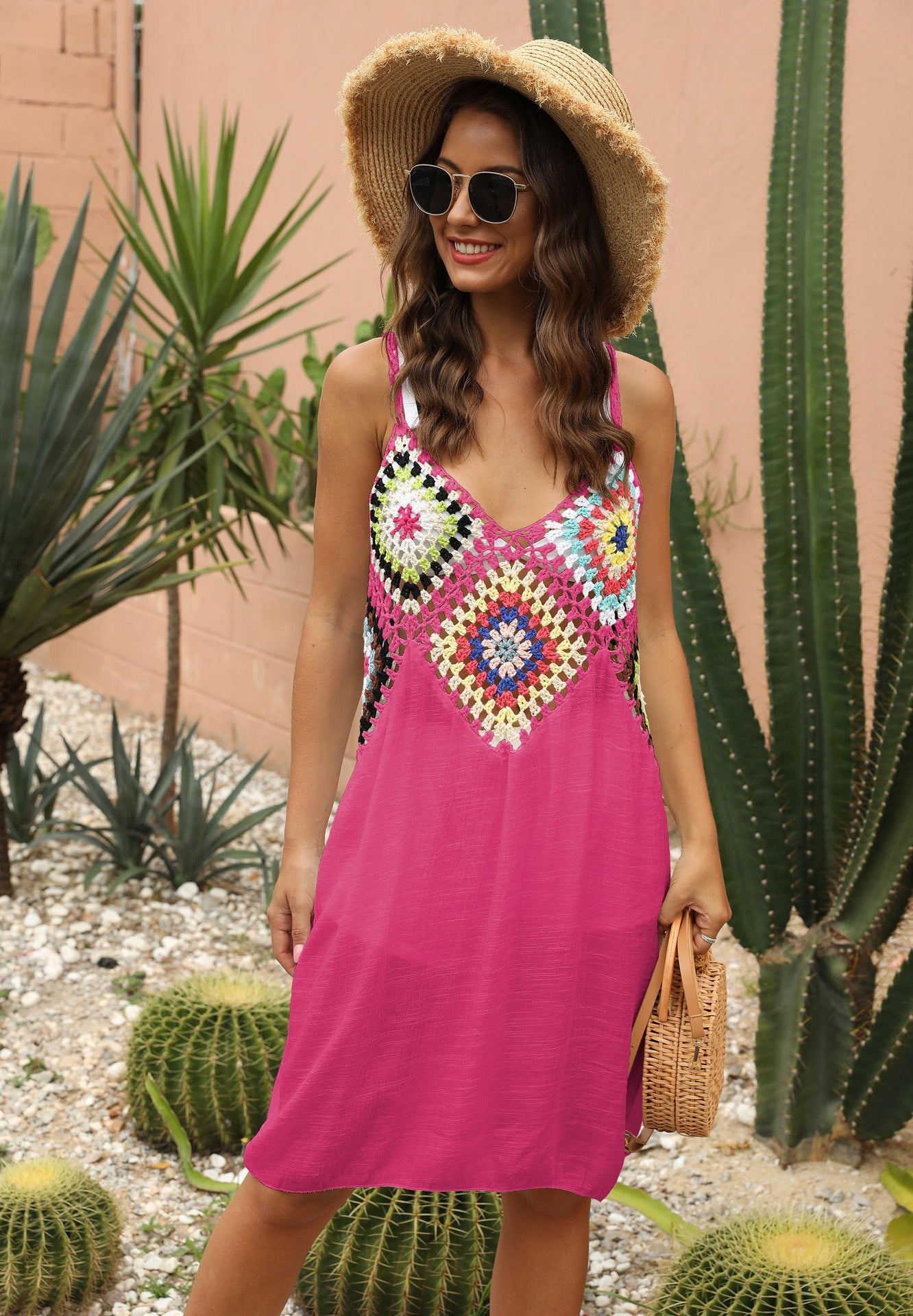 Women's Crochet Cover-Up Beach Dress with Lace Details