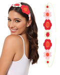 AWAYTR Crochet Headbands for Women Hippie Headband Bandana Tie-Back Knit Headband for Girls Wide Head Bands Floral Crochet Headwrap (Red + Pink)