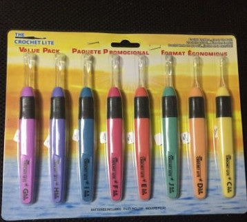 LED Crochet Hooks Set with 8 Tools in Blister Pack
