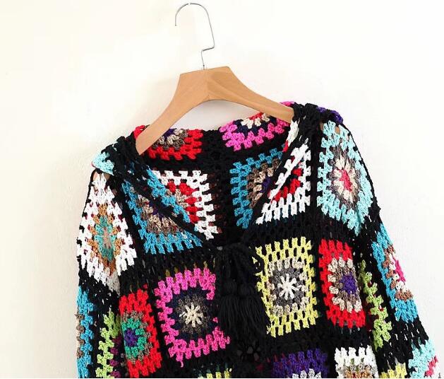 Bohemian Crochet Tassel Hooded Cardigan Sweater