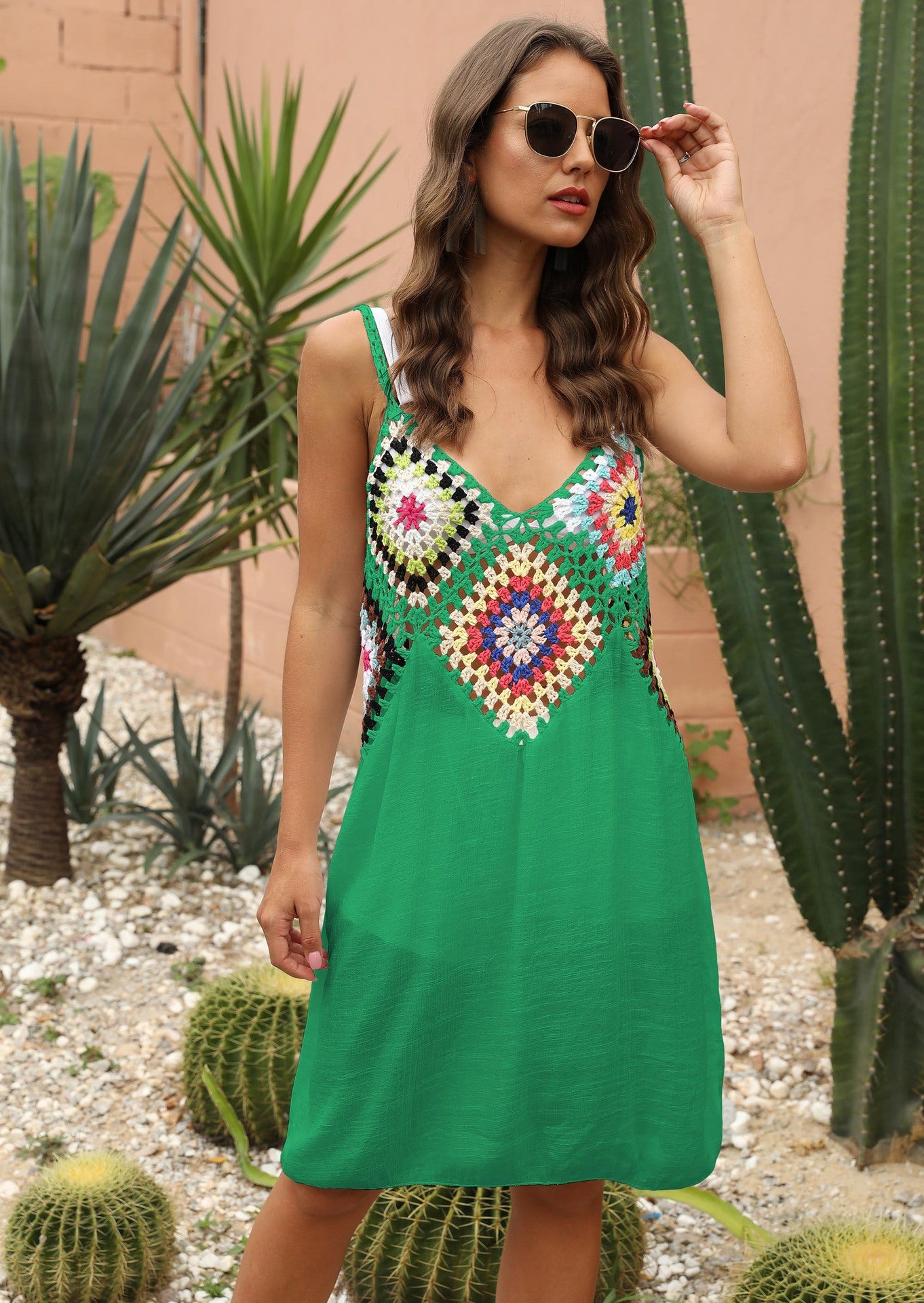 Women's Crochet Cover-Up Beach Dress with Lace Details