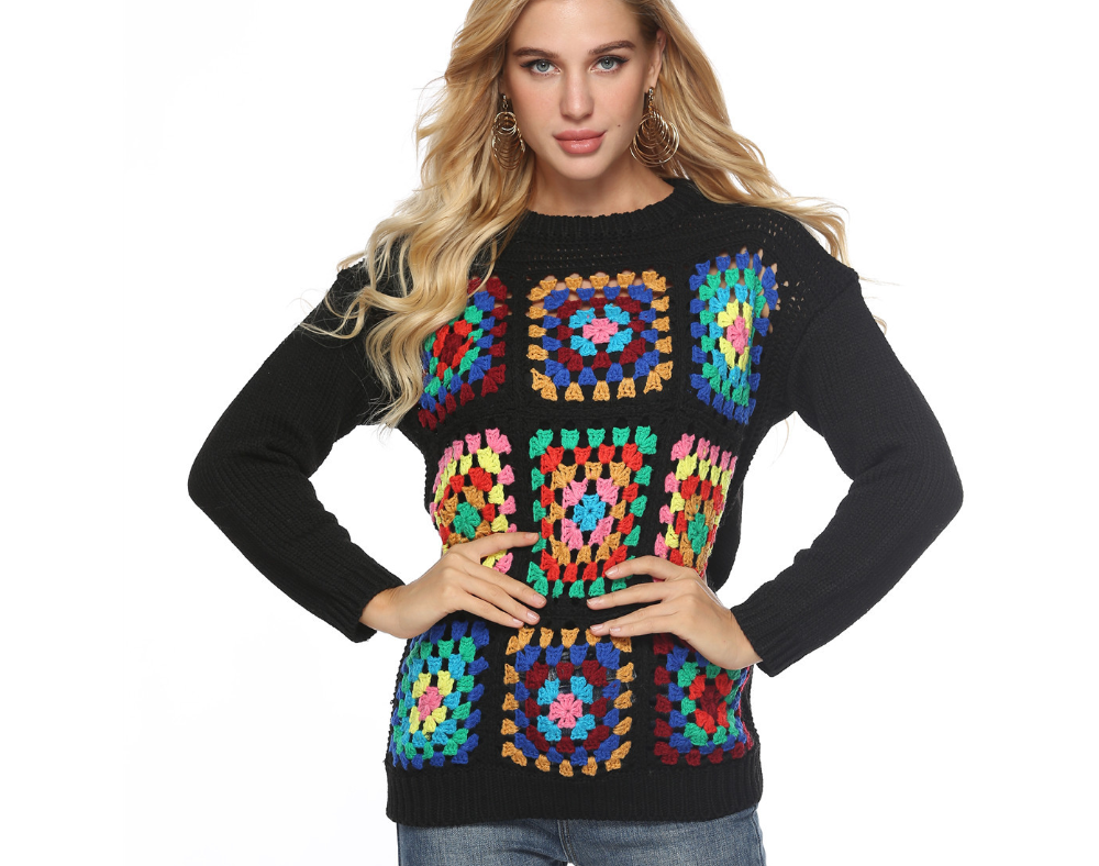 Sweater with Color Block Knitting and Crochet Design