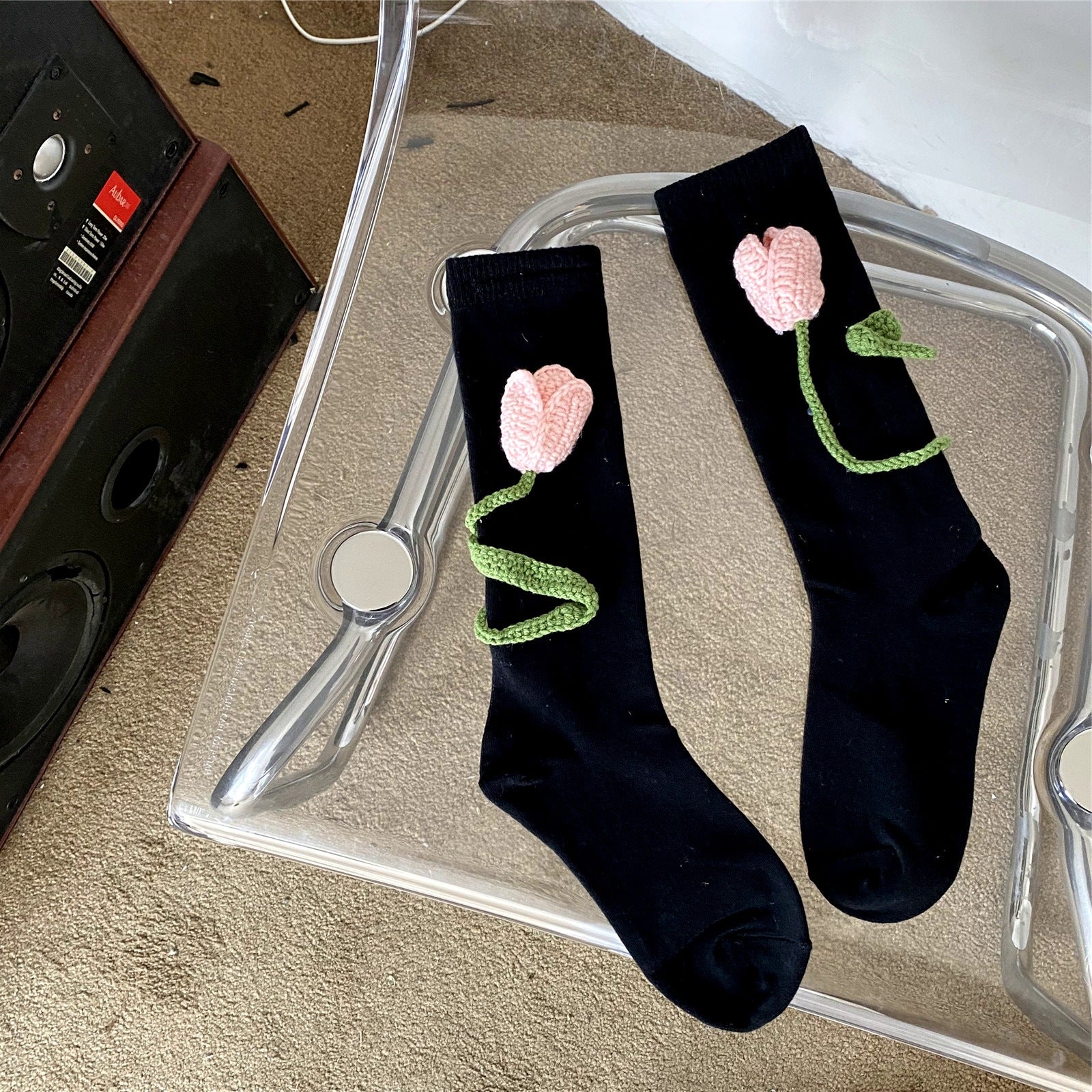 Tulip Crochet Cotton Mid Tube Stockings for Women