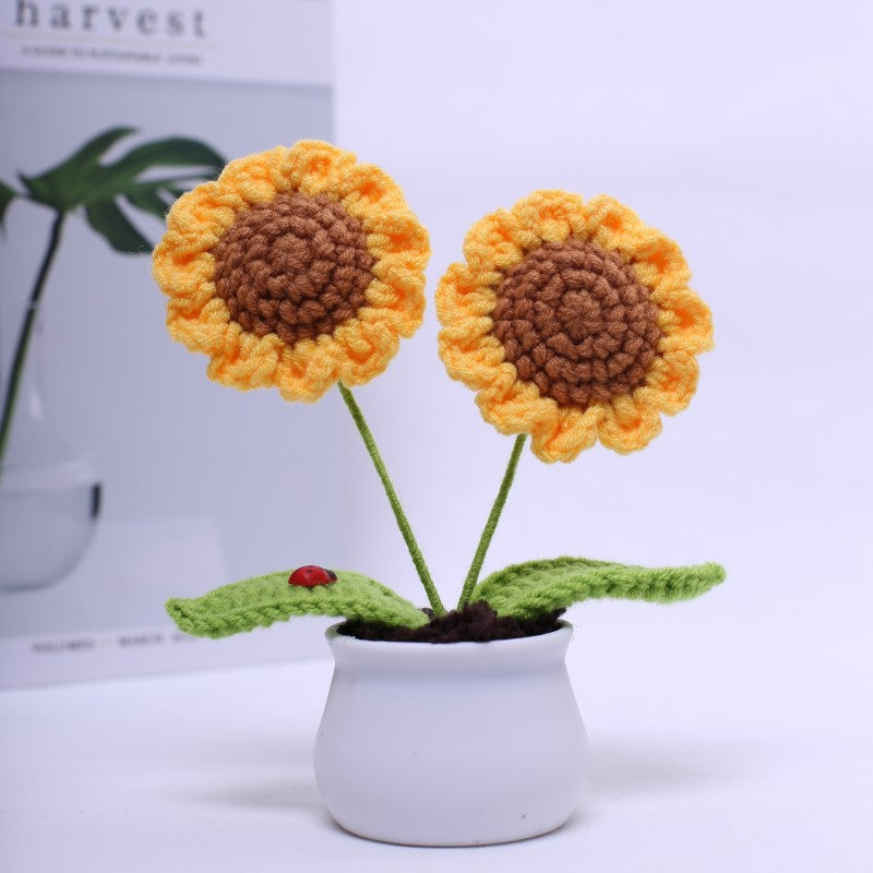 Handmade Crochet Sunflower Mini Potted Plant Decor
