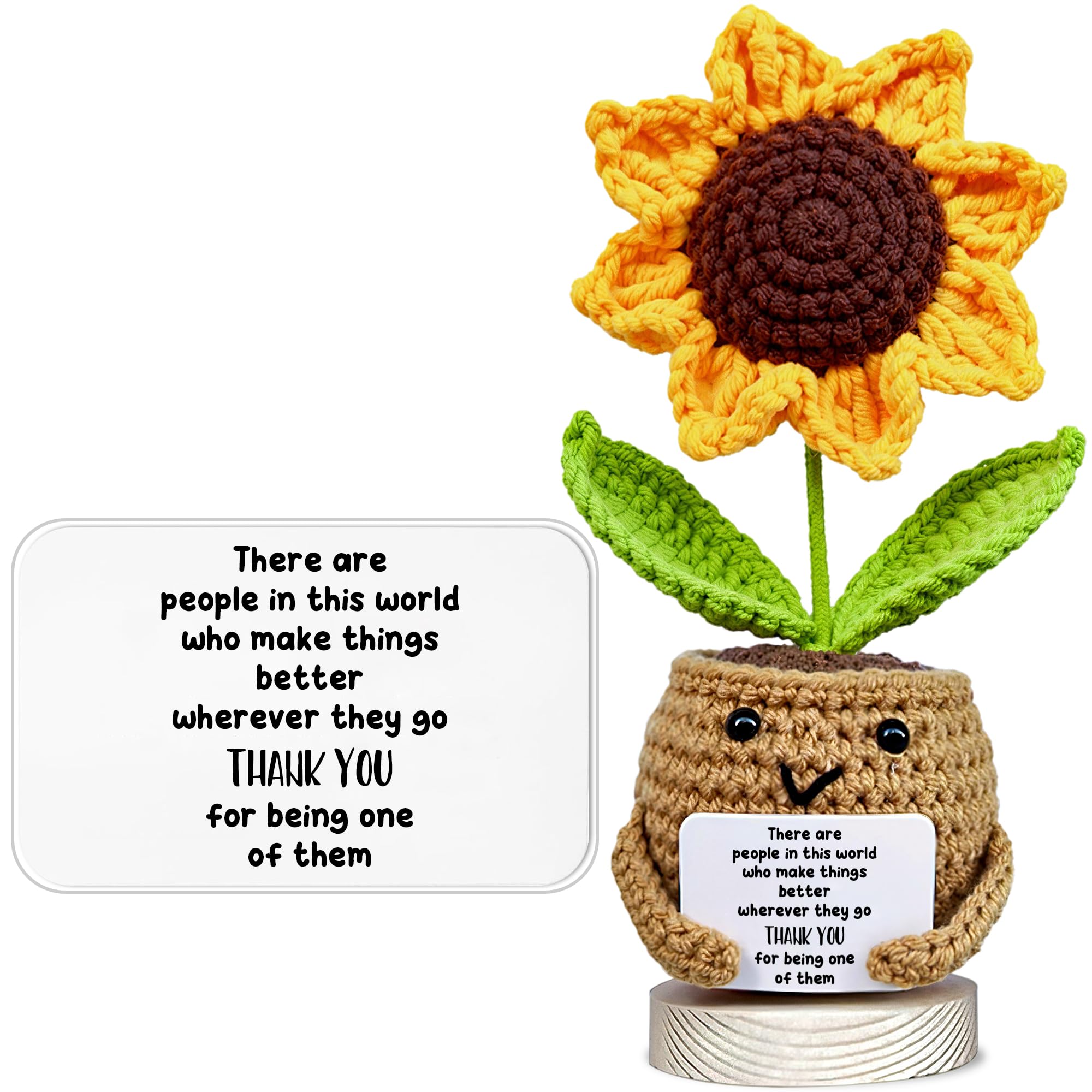 Thank You Gifts for Women - Handmade Positive Sunflower Doll Crochet with Card - Decorative Womens Appreciation Gift - Crochet Potato Thank You Present for Friends Coworker - Birthday Christmas Gifts