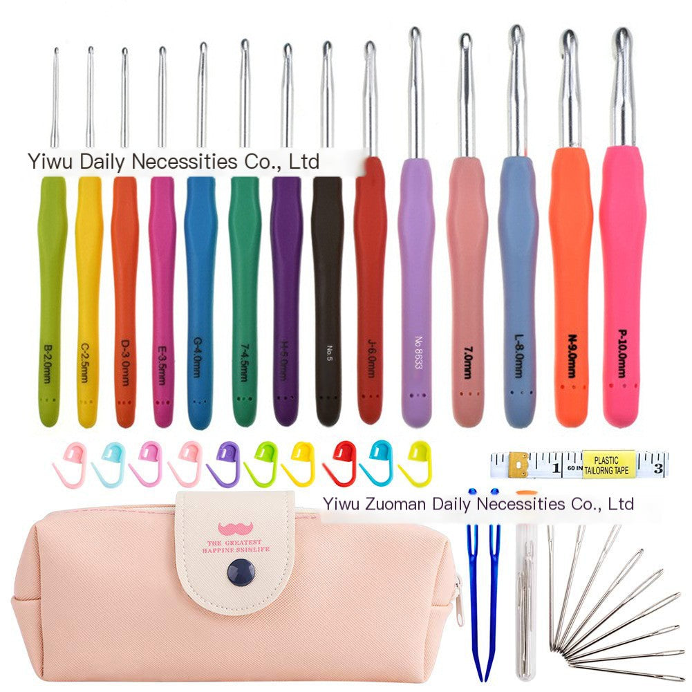 Colorful Handle Crochet Hook Set - 14 Long Aluminum Hooks