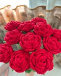 YOFANUP Crochet Flowers DIY Crochet Flower Bouquet Finished Handmade Flowers Artificial Flowers Knitted Red Roses for Valentines Day Mothers Day (6 Red)