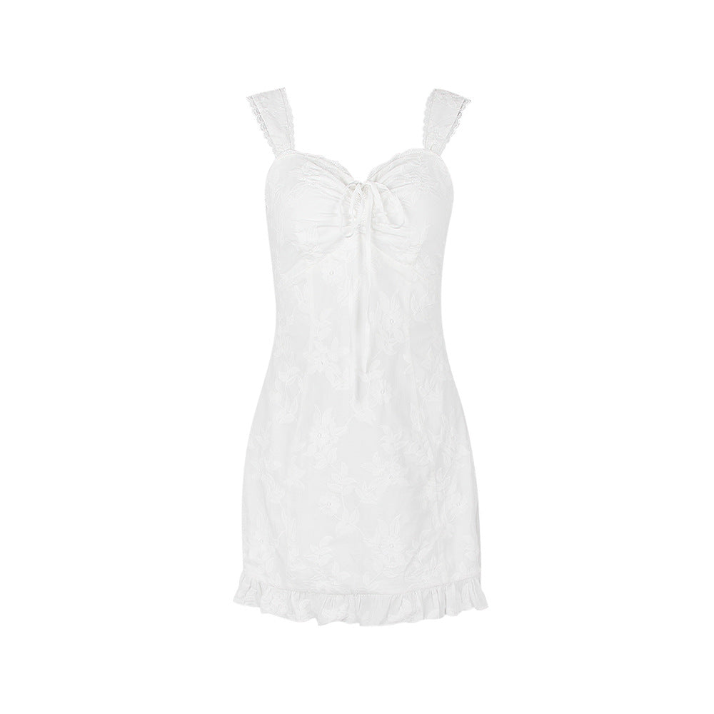 White Crochet Strap Dress for Summer Fashion