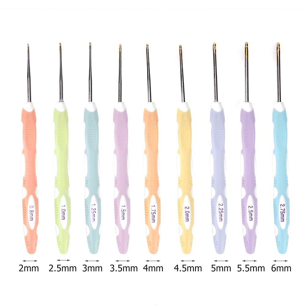 9pcs Crochet Needles Set with Soft Pottery Handles