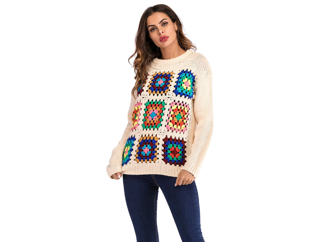 Sweater with Color Block Knitting and Crochet Design