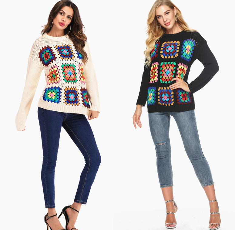 Sweater with Color Block Knitting and Crochet Design