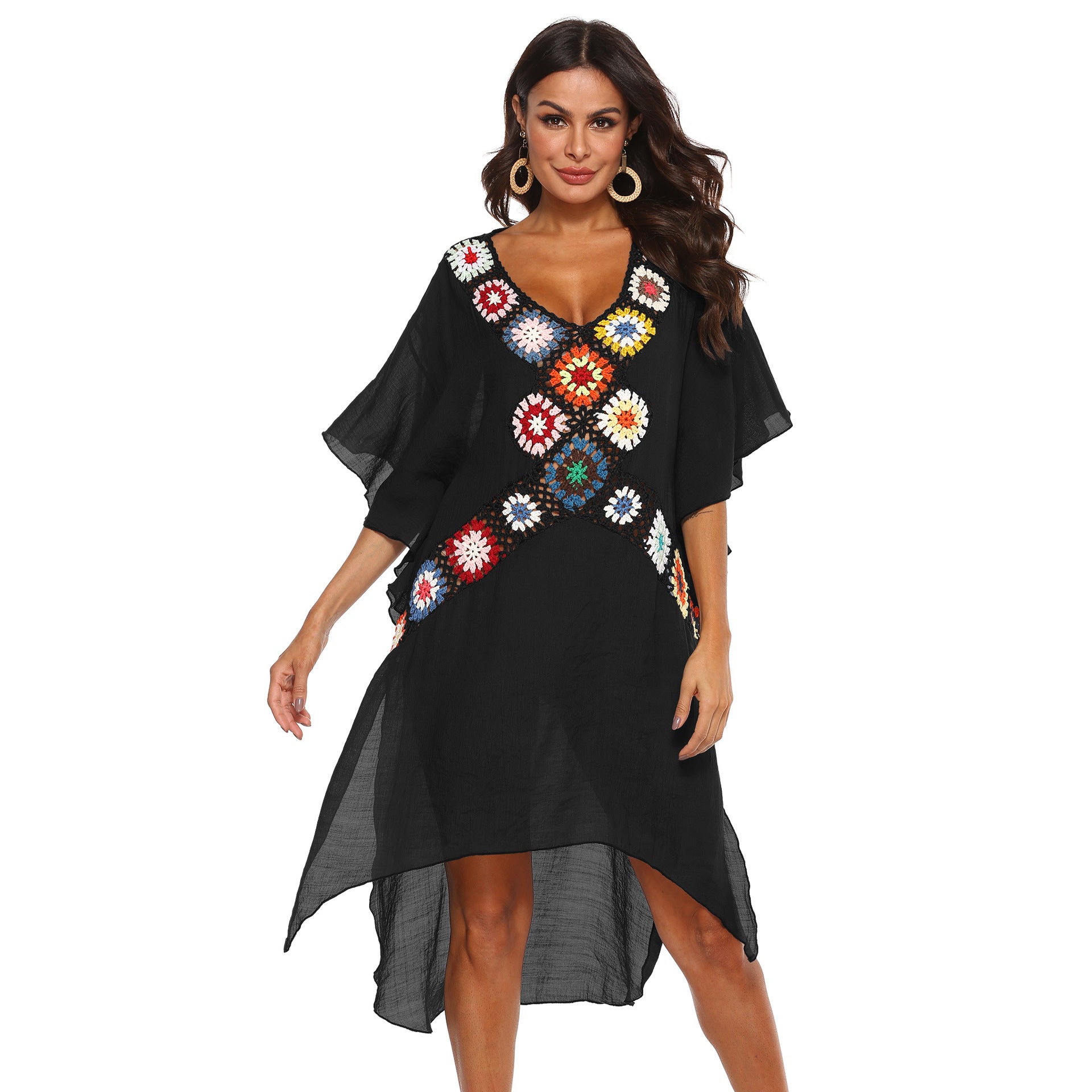 Women's Sexy Deep V Crochet Beach Cover-Up Dress A191230