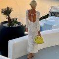 Backless Tie-Up Crochet Long Sleeve Dress (One Piece)