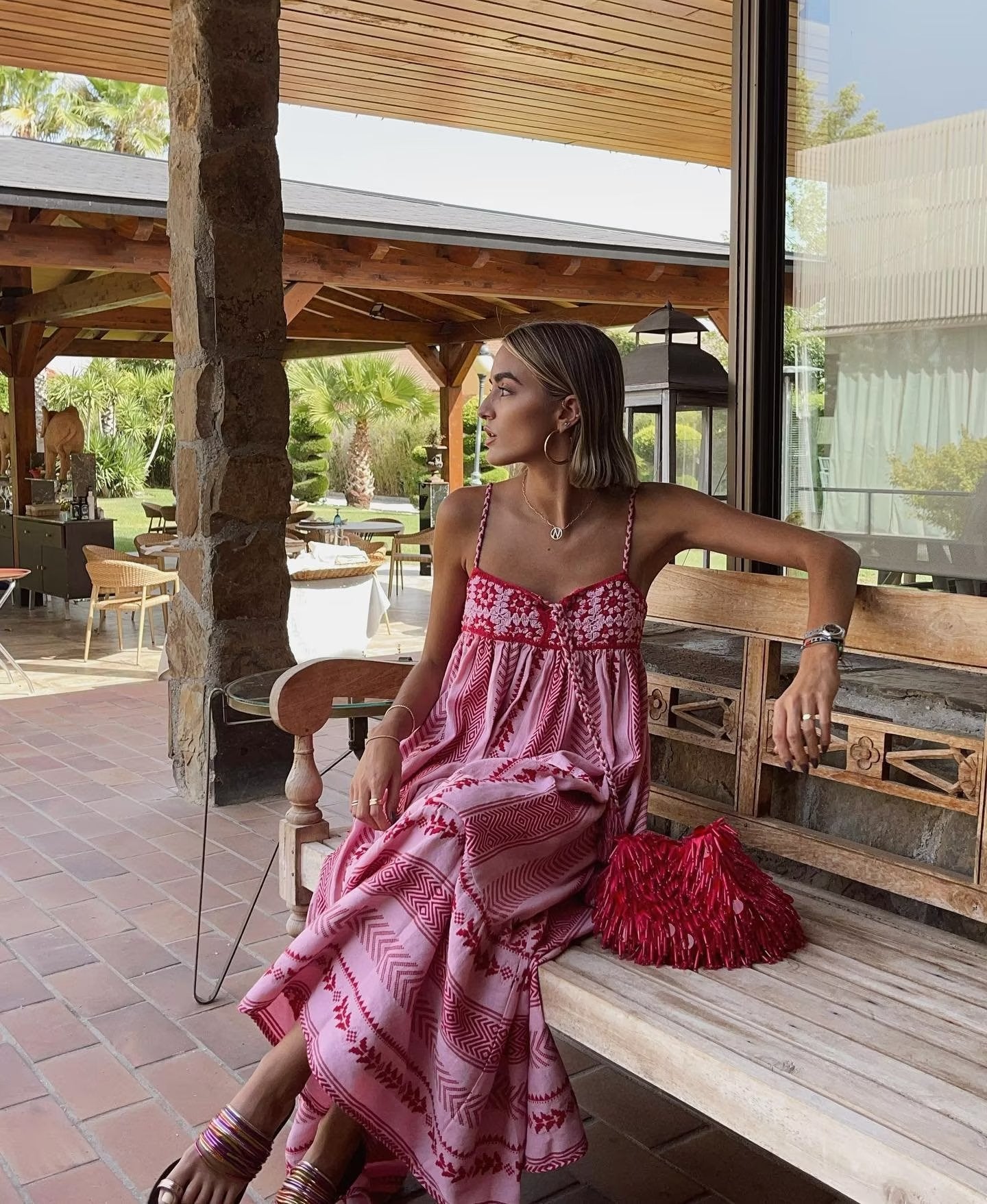 Women's Sexy Fringe Strap Long Dress with Crochet Knitting