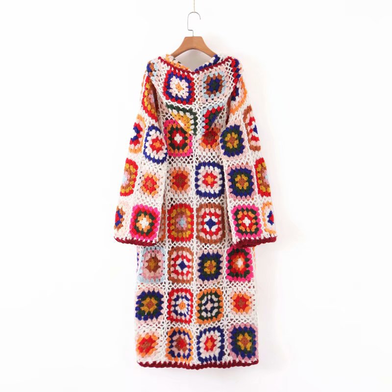 Handmade Crochet Hooded Sweater Coat for Women